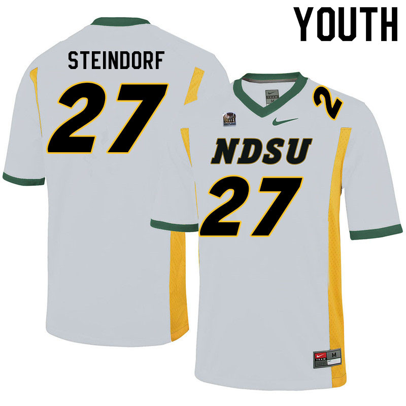 Youth #27 Kaedin Steindorf North Dakota State Bison College Football Jerseys Sale-White - Click Image to Close